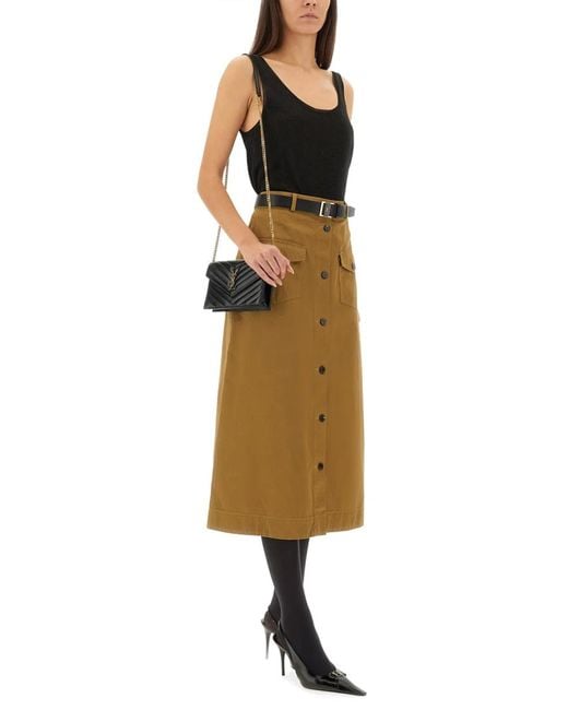Saint Laurent Natural Cotton Serge Midi Skirt