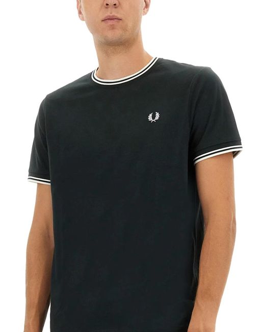Fred Perry Black Double Stripe Tshirt for men