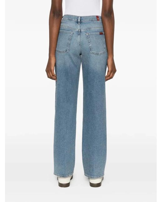 7 For All Mankind Blue Stovepipe Oceanstone Straight-Leg Jeans