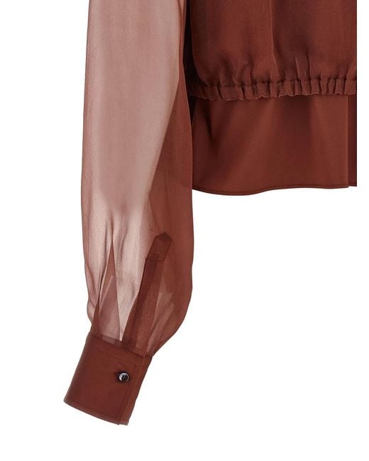 Brunello Cucinelli Brown Silk Sleeves Blouse