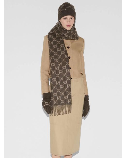 Gucci Brown Cashmere Scarf Gg