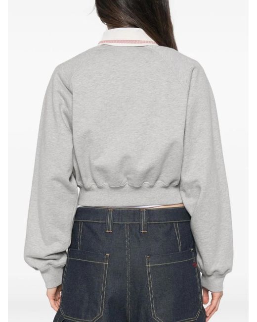 Versace White Logo-Embroidered Cropped Sweatshirt