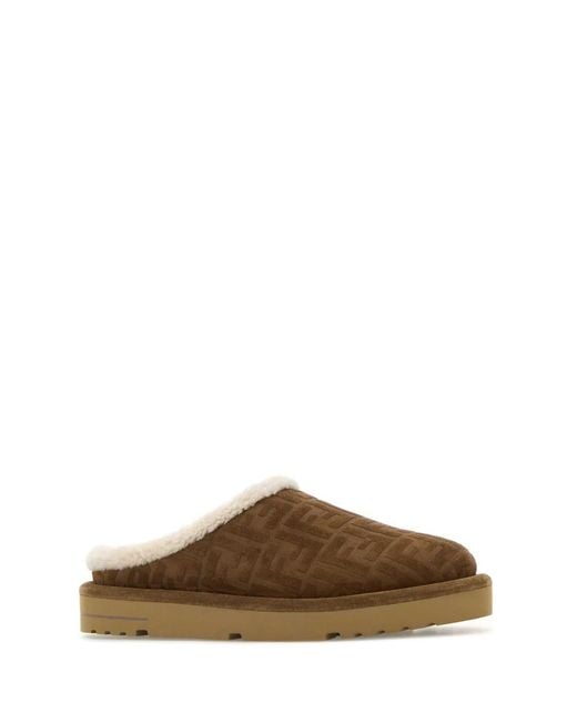 Fendi Brown Suede Slippers for men