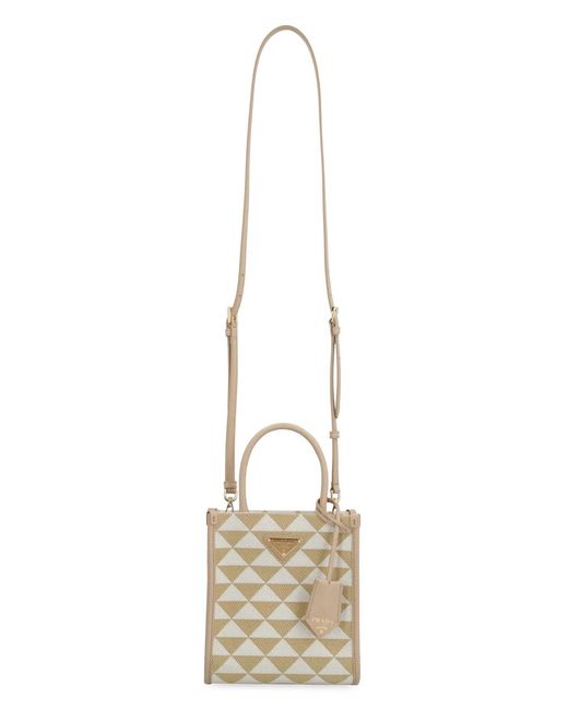 Prada Natural Embroidered Fabric Micro Symbole Handbag