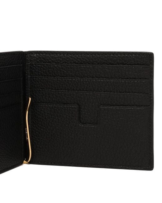 Tom Ford Black Leather T Line Money Clip Wallet for men