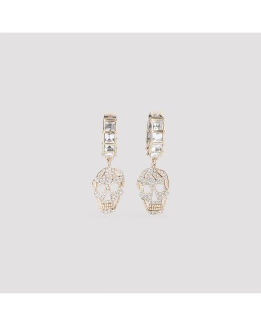 McQueen White Pale Strass Pavè Skull Earrings