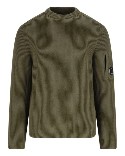 C P Company Green Full Rib Crewneck Lens Sweater for men