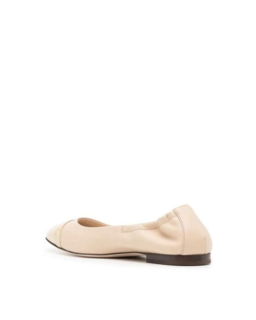 Tod's Natural T Logo Strap Leather Ballerinas