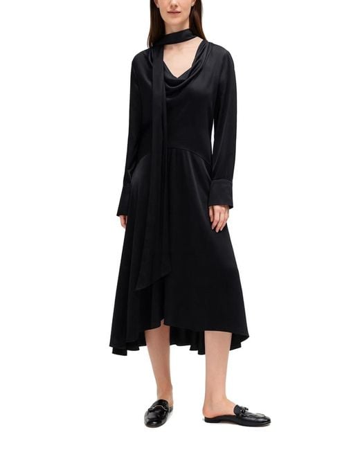 Ganni Black Midi Dress With Scarf
