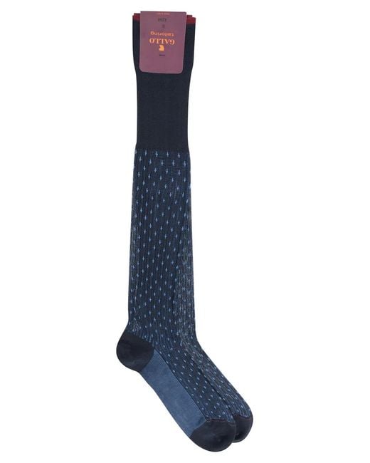 Gallo Blue Patterned Cotton Long Socks for men