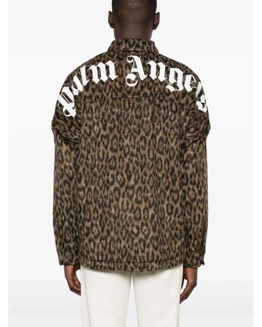 Palm Angels Brown "Classic Logo Animalier" Overshirt for men