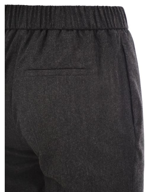 Peserico Black Virgin Wool And Cashmere Tapered Trousers With Elasticated Waistband