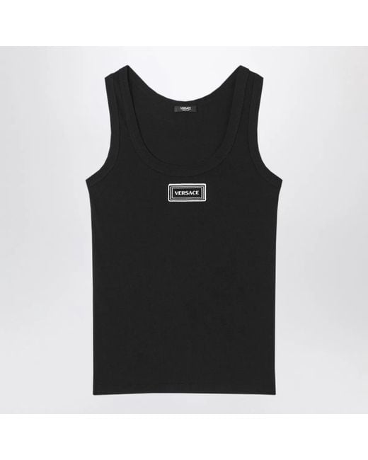 Versace Black Stretch Ribbed Cotton Tank Top