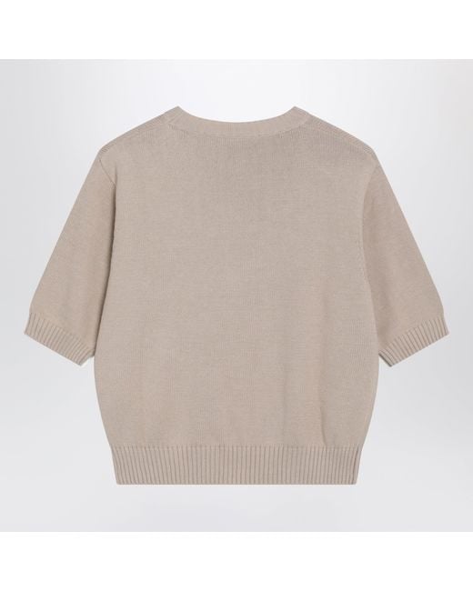 Weekend by Maxmara Gray Sand Cotton Sweater With Embroidery