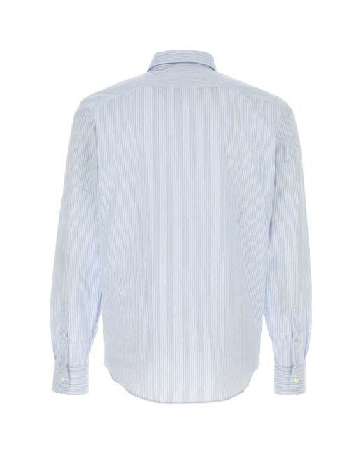 Prada Blue Embroidered Poplin Shirt for men