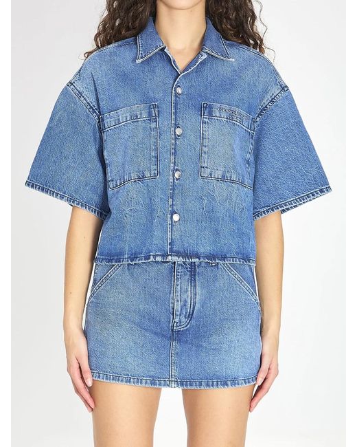 Alexander Wang Blue Cropped Denim Shirt