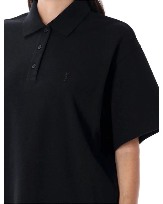 Saint Laurent Black Cotton-Piqué Blend Polo Shirt
