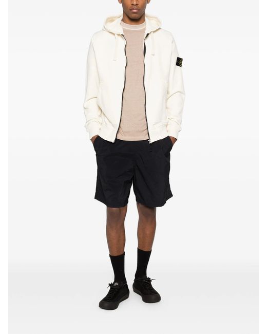 Stone Island White Regular Fit Hoodie With Zip And Pockets for men