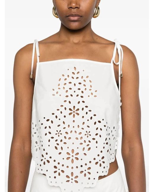 Self-Portrait White Embroidered Cotton Top