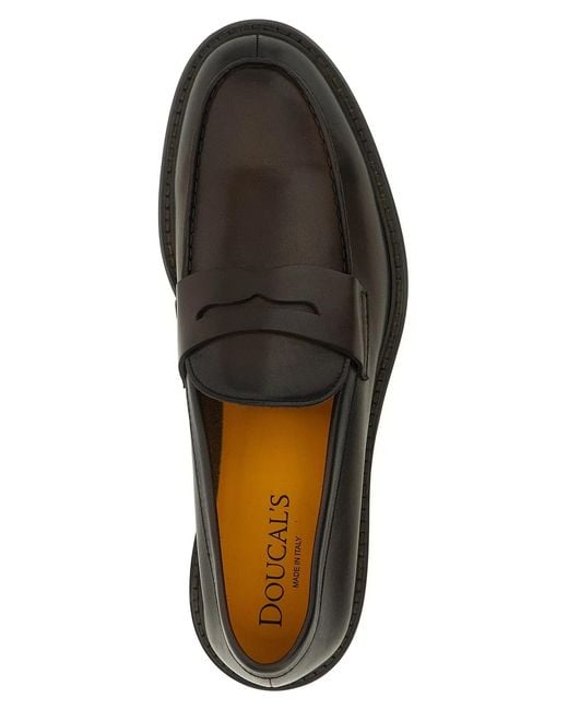Doucal's Black Leather Loafers for men