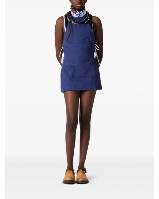 Miu Miu Blue Backless Logo Mini Dress