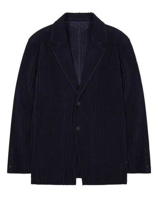 Homme Plissé Issey Miyake Blue Homme Plisse Issey Miyake Plissé Single-Breasted Blazer