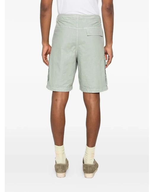 Stone Island Green Nylon Panama Loose Fit Cargo Bermudas for men