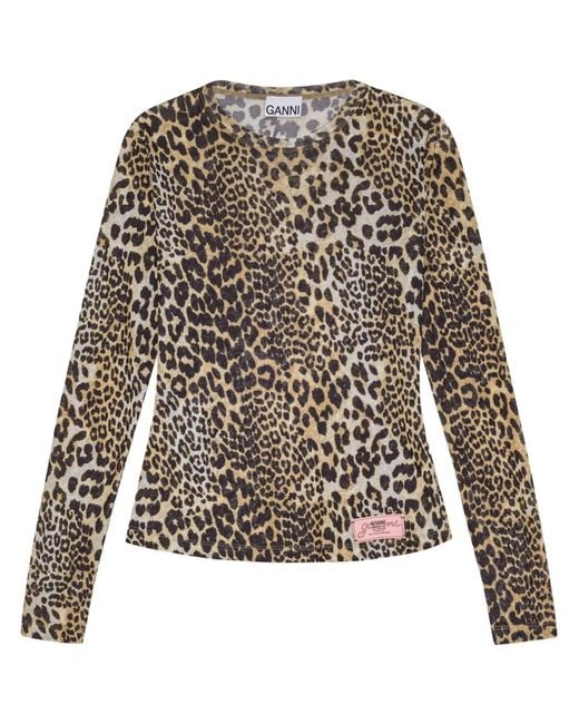Ganni Brown Leopard Print Top