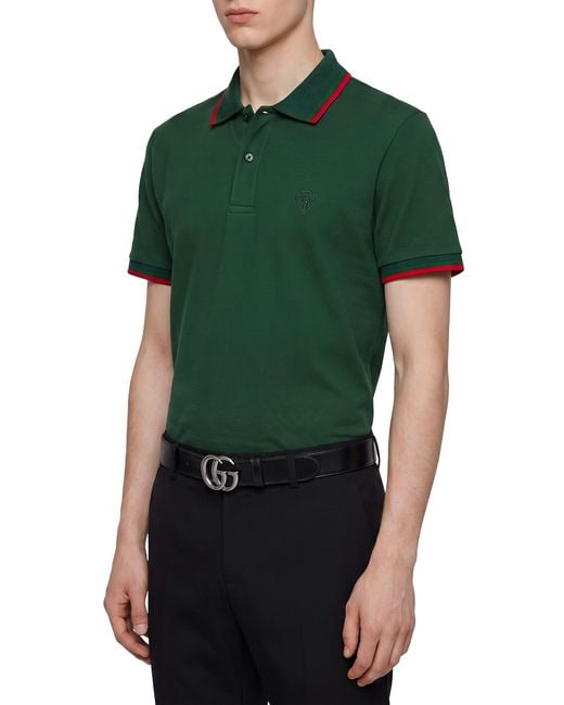 Gucci Green Embroidered Cotton Piqué Polo Shirt for men