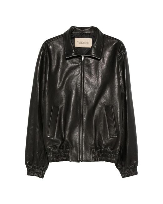 Valentino Garavani Black Calf Leather Jacket for men