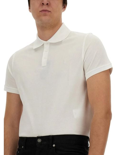 Saint Laurent White Monogram Polo for men