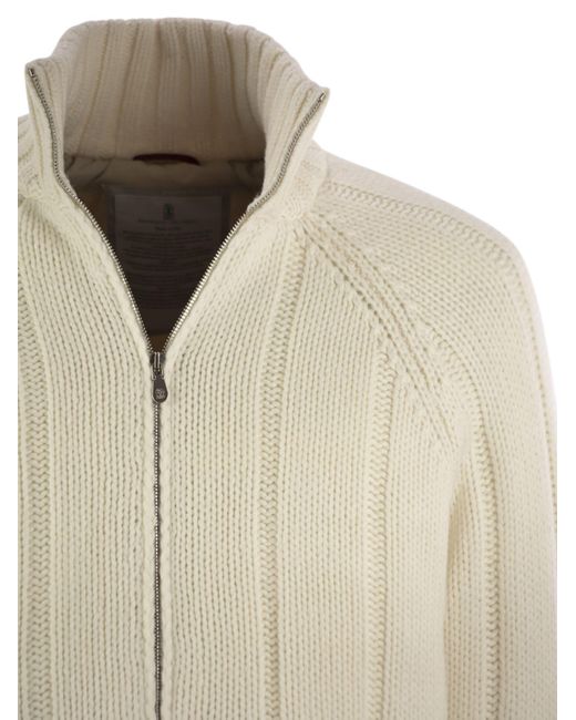 Brunello Cucinelli Natural Cashmere Knit Down Jacket With Zip for men