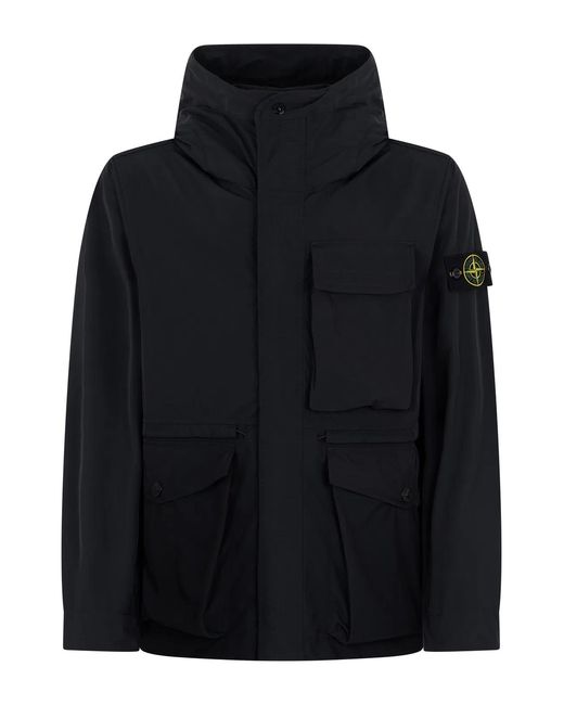Stone Island Black Windbreaker With High Collar for men