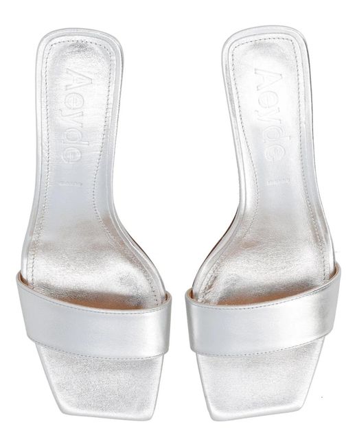 Aeyde White Laminated Nappa Leather Cross Breed Lamb Leather Sandals