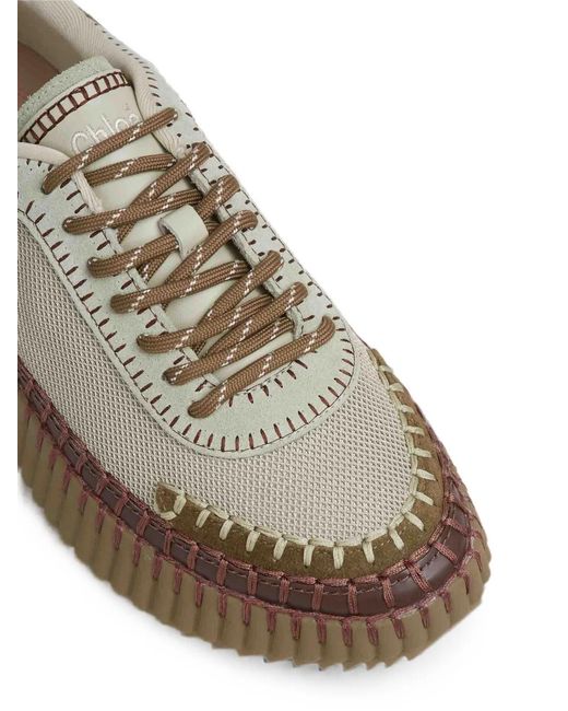 Chloé Green Nama Whipstitch-Trim Fluted-Sole Sneakers