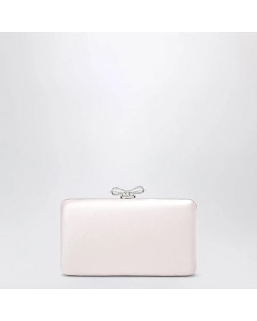Self-Portrait Pink Self Portrait Satin Clutch With Crystal Bow