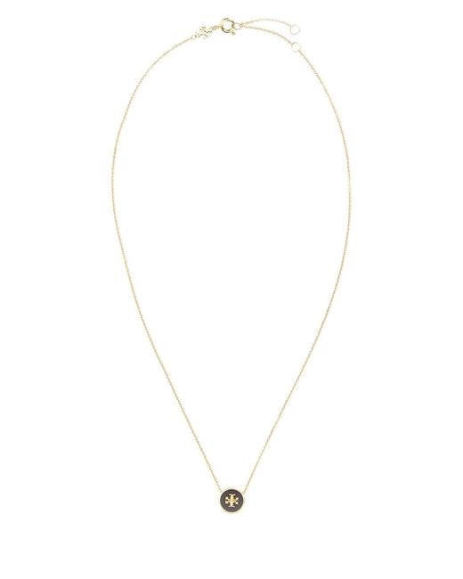 Tory Burch White Icon Enamel Pendant Necklace