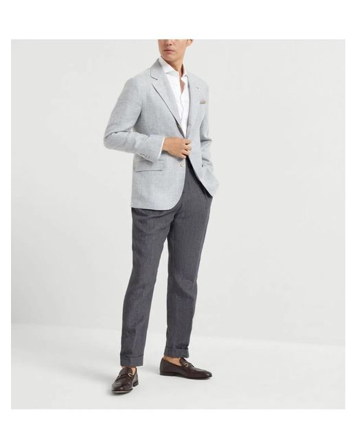 Brunello Cucinelli White Easy Fit Linen Shirt With French Collar for men