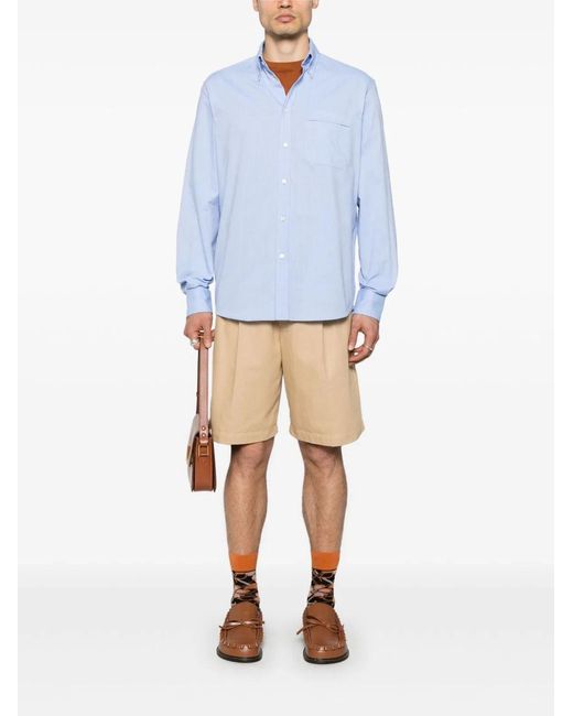 Valentino Garavani Blue Cotton Oxford Shirt With Vlogo Embroidery for men