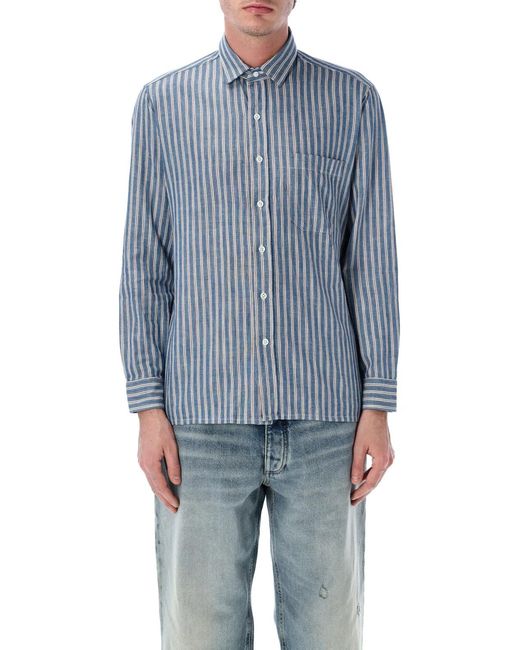 Salvatore Piccolo Blue Tahiti Cotton Stripe Shirt for men