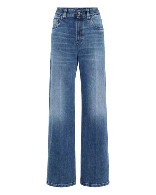Brunello Cucinelli Blue Wide-Leg Stretch Denim Jeans