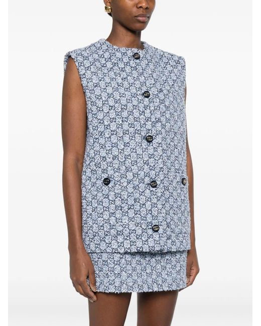 Gucci Blue Vest With Decorative Buttons