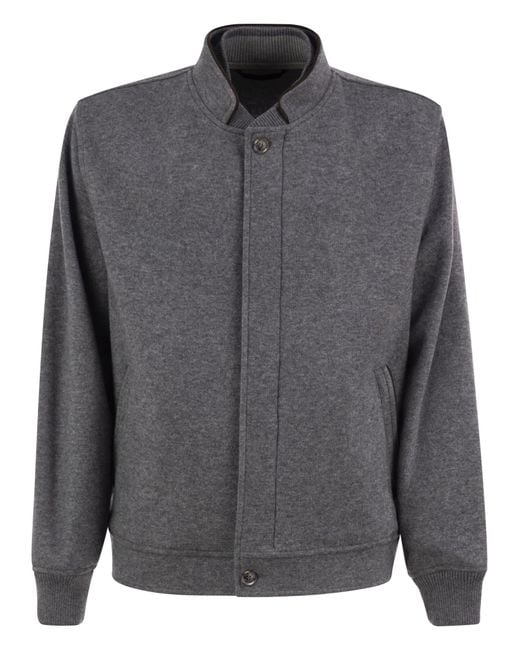 Fedeli Gray Cashmere Bomber Jacket With Stand Collar for men