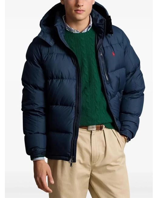 Polo Ralph Lauren Blue Gorham Down Jacket With Detachable Hood for men