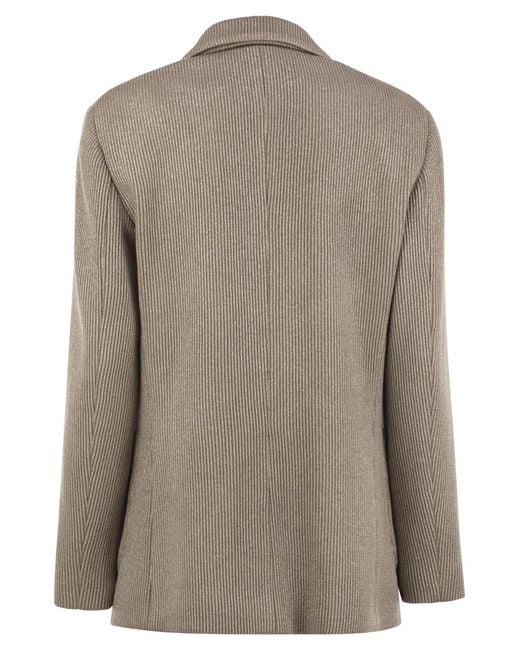 Brunello Cucinelli Brown Sparkling English Rib Cotton And Viscose Knitted Jacket With Monili