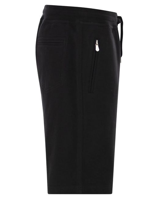 Brunello Cucinelli Black Techno Cotton Fleece Bermuda Shorts for men