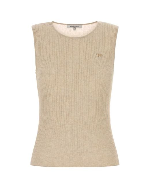 Maison Kitsuné Natural Baby Fox Fine Rib Knitted Top