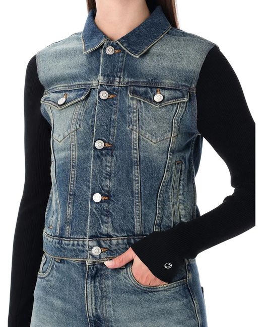 Coperni Blue Hybrid Rib Knit And Denim Trompe-L'Œil Jacket