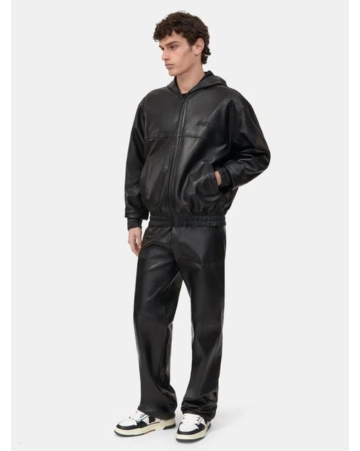 Amiri Black Leather Os Zip Hoodie for men