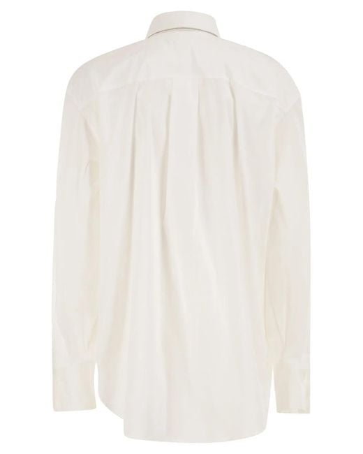 Brunello Cucinelli White Stretch Cotton Shirt With Tie